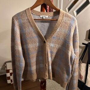Madewell Tan and Blue Plaid Cardigan